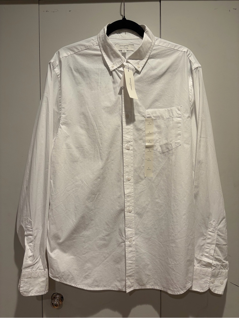 NWT Banana Republic Men’s White Button Down Slim Untucked 100% Organic Cotton  L